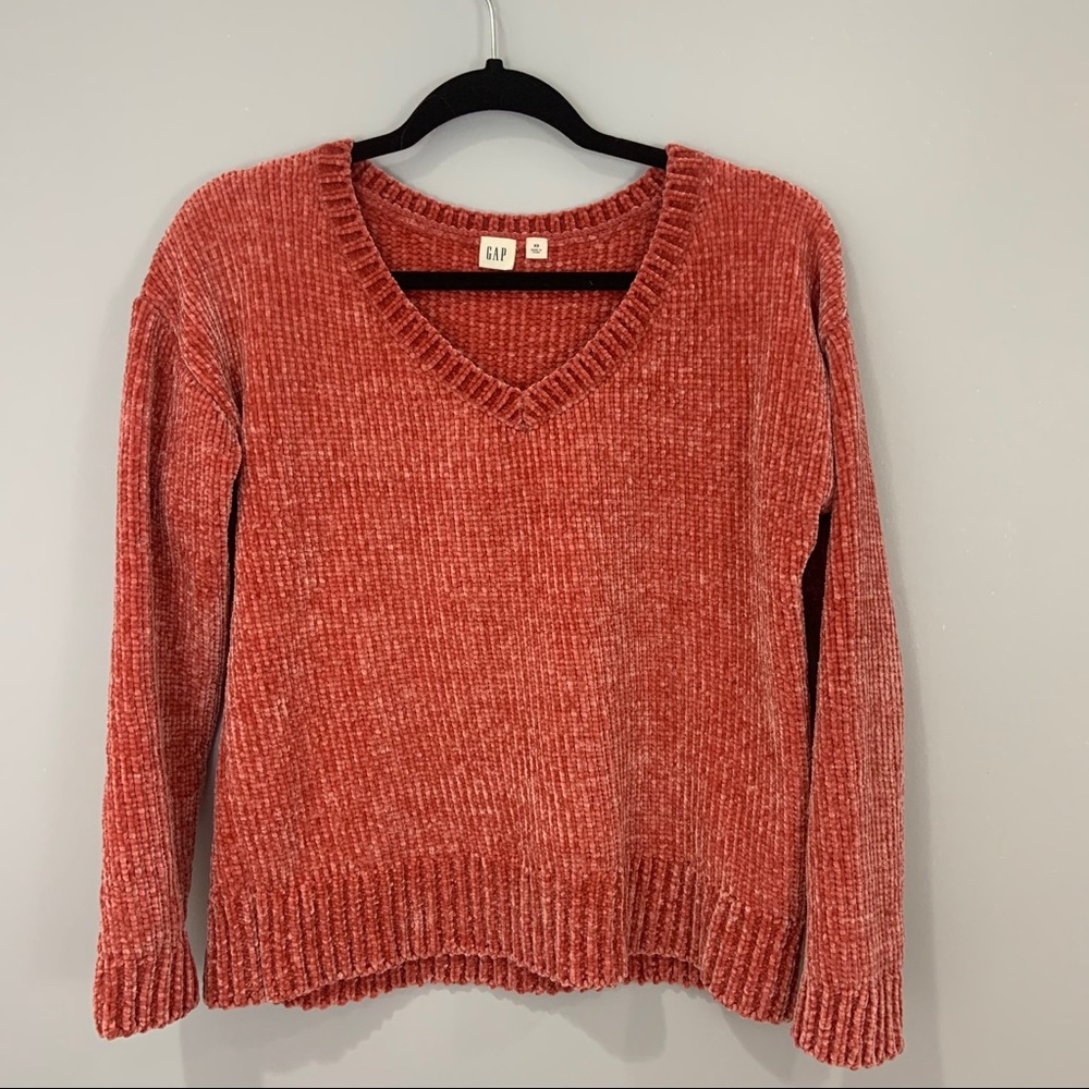 Gap Pink Velvet V-neck Sweater